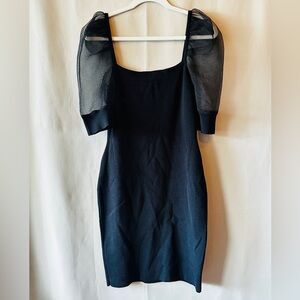 Bar III Black Midi Dress with Puff Sleeves